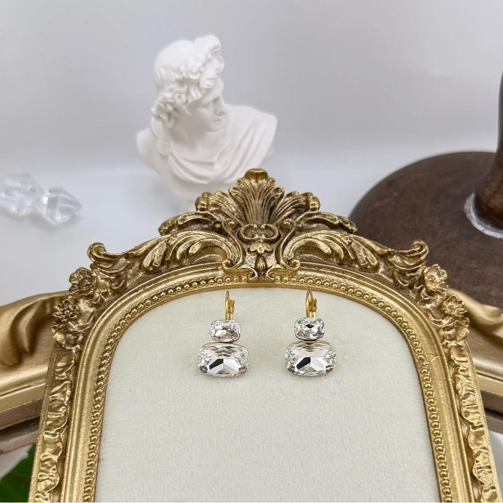 White Crystal Drop Earrings – Gold-Plated Stainless Steel - Picture 5 of 6